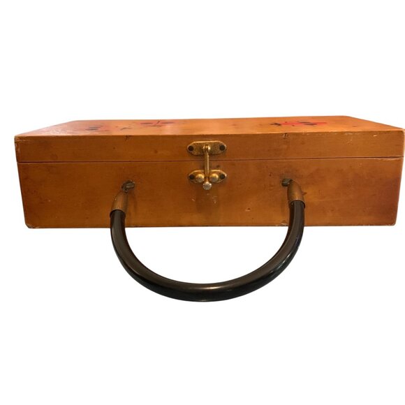 Enid Collins Lucky Ladybugs Wooden Box Bag Purse 1960s Vintage with Mirror - Picture 3 of 16